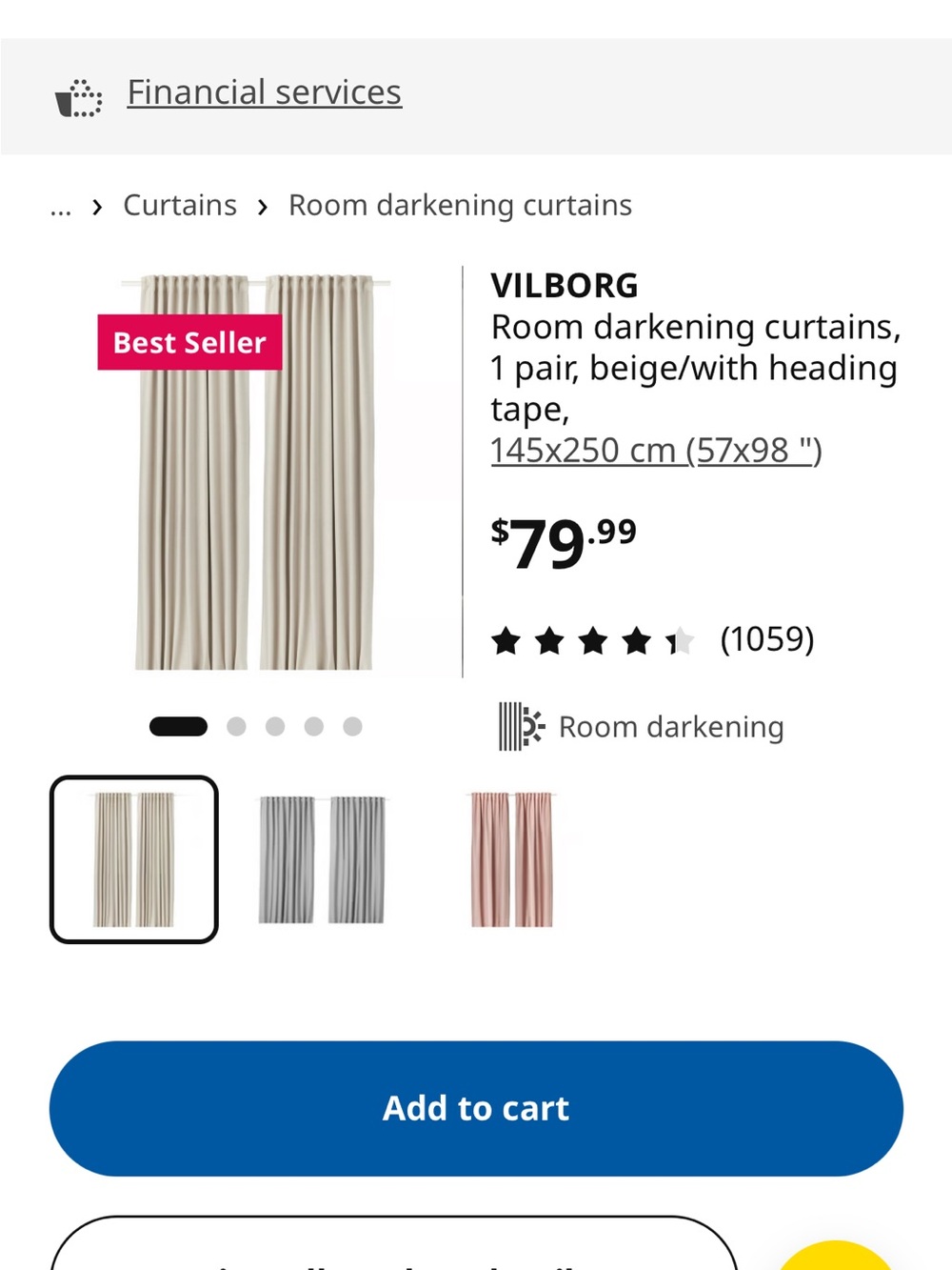 Beige Room Darkening Curtains - 1 Pair